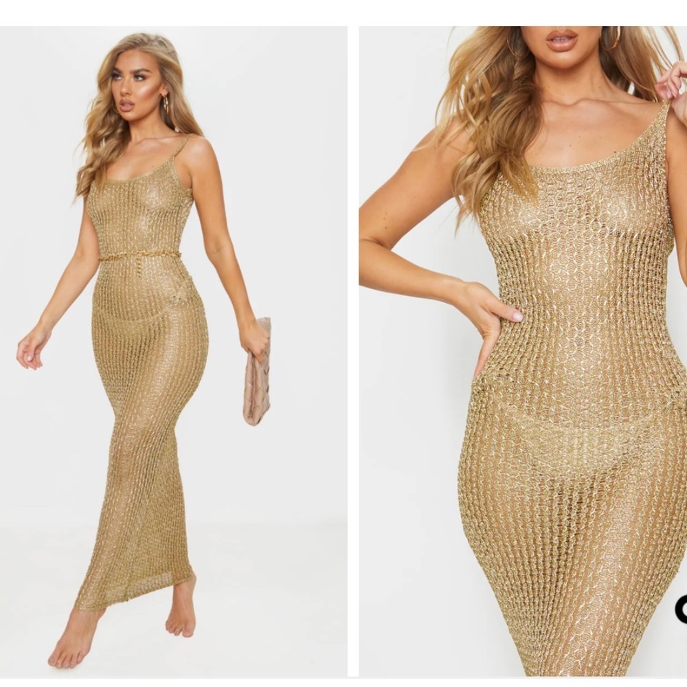 PLT Gold Metallic Knitted Maxi Dress
